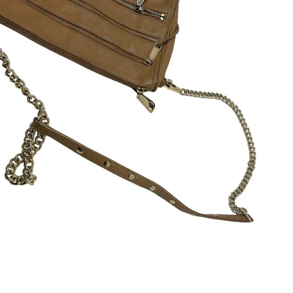 Rebecca Minkoff 5 Zip Crossbody Bag Cognac Tan Leather Chain Bag - Picture 5 of 10
